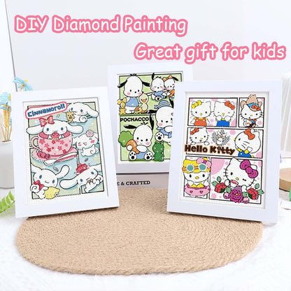 Akutoer Cute Cartoon Diamond Drawing Kits, Kawaii Painting with Diamonds, Gem Arts & Crafts, DIY Paint Supplies with Frames for Home Decor(Cinno)