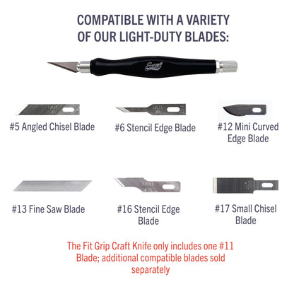 Excel Blades Fit Grip Craft Knife 3-Pack With #11 Ultra-Sharp Carbon Steel Angled Blade – Precision Hobby Knife with Contoured Rubberized Grip for DIY, Art Crafts – Black, Made in the USA