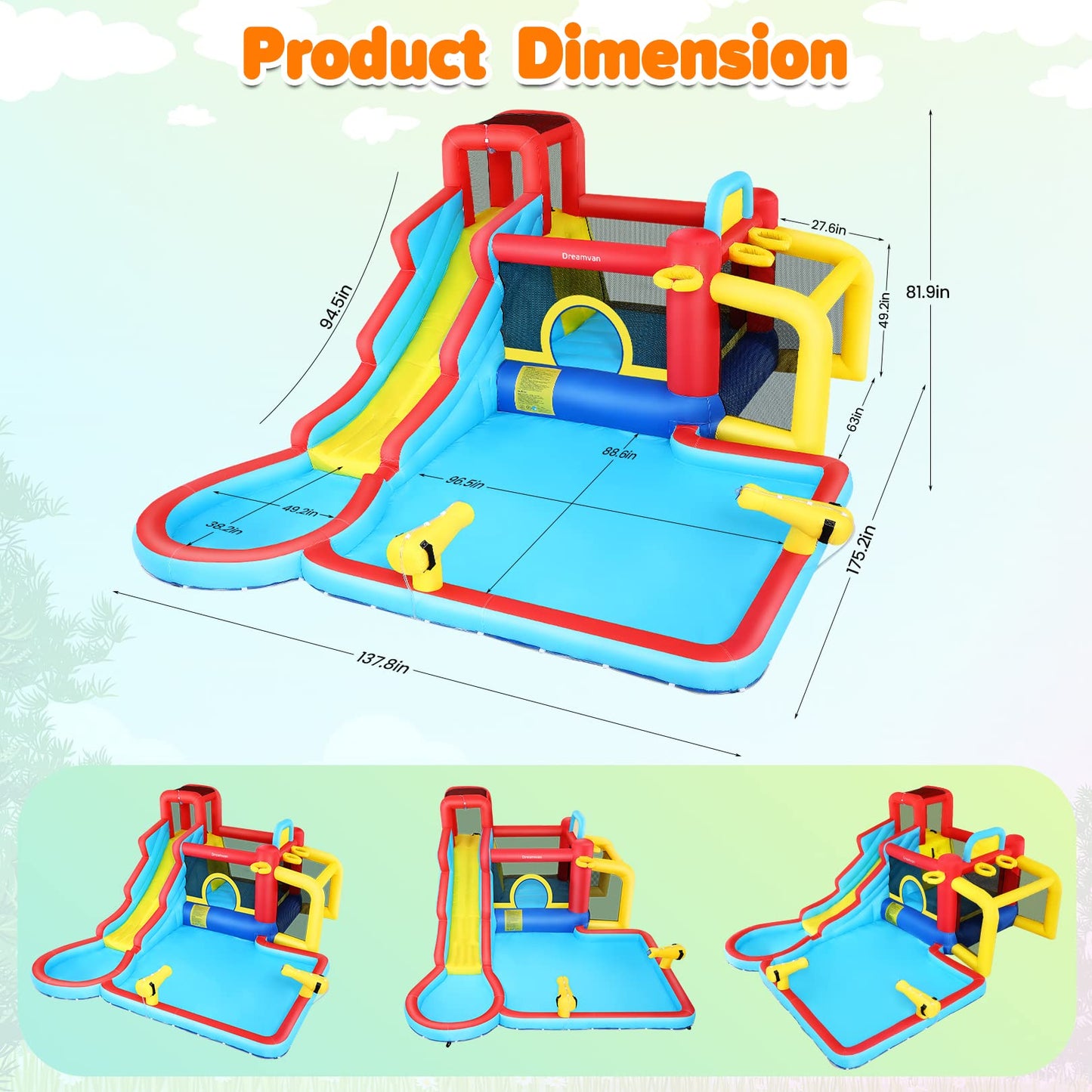 AKEYDIY Water Slide Bounce House,13×12.5ft Waterfall Waves Mega Water Slides Park |Inflatable Water Slide for Big Kids 8-12 &3-10,Large Pool,Blow Up Water Slide for Kids Backyard Outdoor
