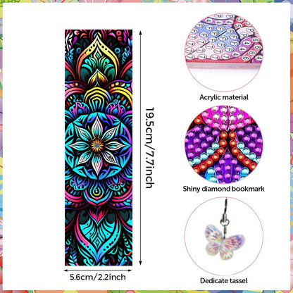 Puraikcmi 6 PCS 5D DIY Diamond Art Bookmarks,Mandala Diamond Painting Bookmarks Kits with Tassels Acrylic, Rhinestone Crafts Decoration Gift Set for Book Lovers Beginners & Adults