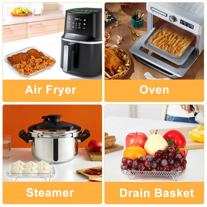 BYKITCHEN 8 inch Square Air Fryer Rack, 3pcs Stackable Stainless Steel Dehydrator Rack with Silicon Feet, Square Air Fryer Accessories for Cosori, Instant Vortex, Ninja Pro XL 6.5 QT AF181 & More
