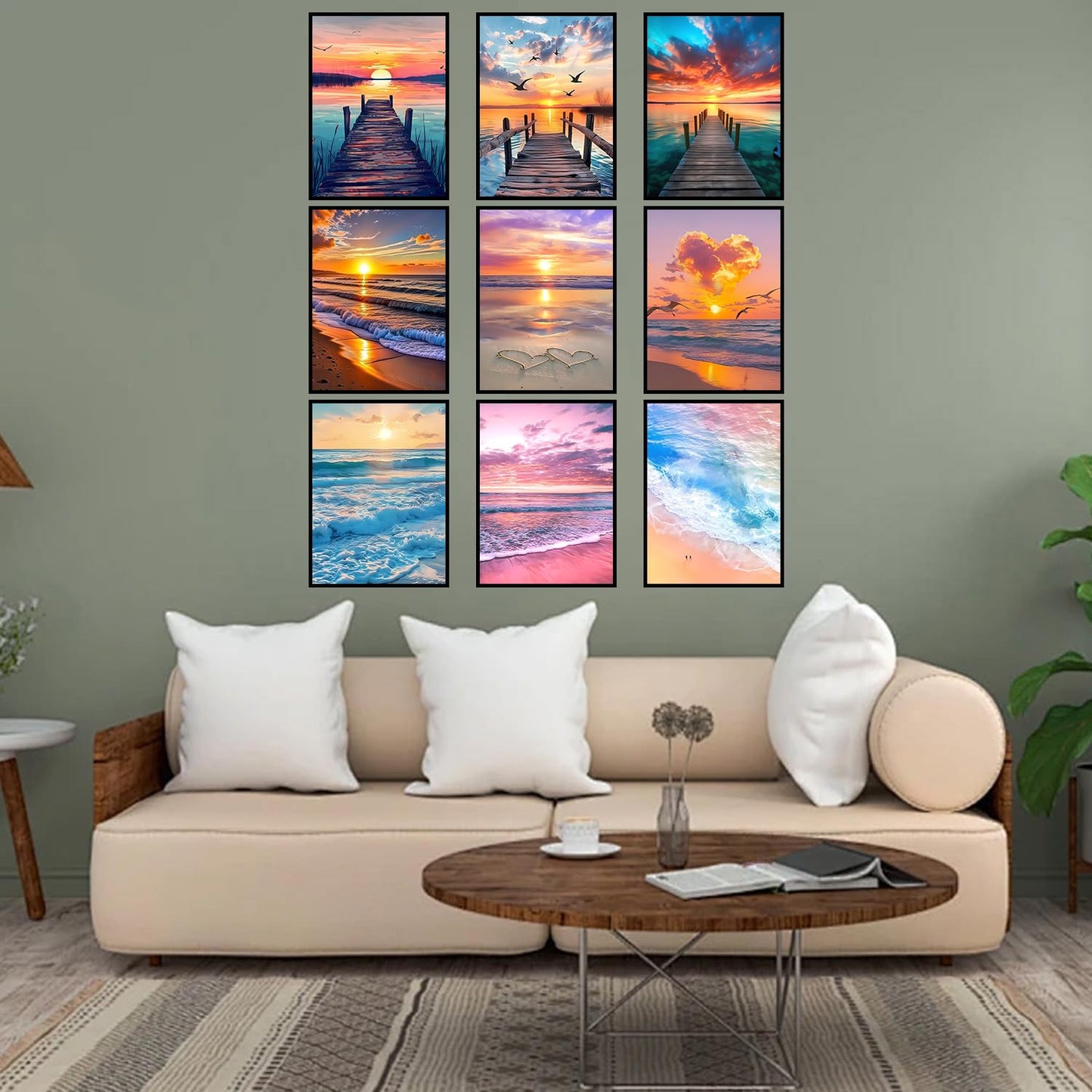 DPARTGMJT 9 Pack Beach Diamond Art Kits for Adults, Multipack Sunset Diamond Painting Kit for Adults, 5D DIY Round Drill Gem Art Adult Diamonds Dots Kits for Home Wall Decor Gift 12x16in (Landscape)