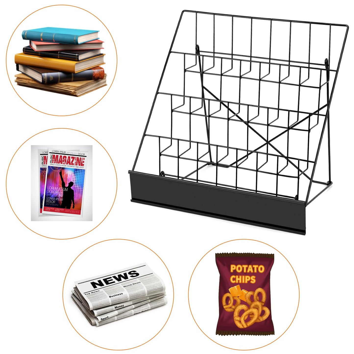 QWORK 4-Tiered Metal Book Display Stand,18.4 x 16.6 x 14.5, Book Signing Wire Rack, Tabletop CD Display Magazine Rack