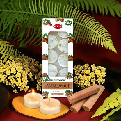 HEM Palo Santo Scented Tealight Candles (10 Pack, 5 Hr Burn) - Natural Soy, Non-Toxic, Long Lasting, No Smoke