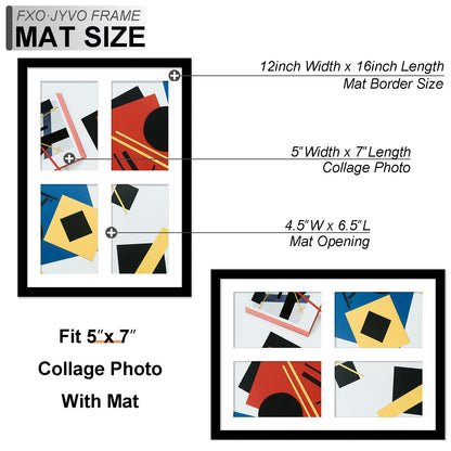 Fxojyvo 5x7 Picture Frame Collage Set of 6, Display 4 5x7 Picture Collage or 12x16 Photo Only Without Mat, Light Weight and High Transparent Frame for Wall - 6 Pack/Black/4-Openings