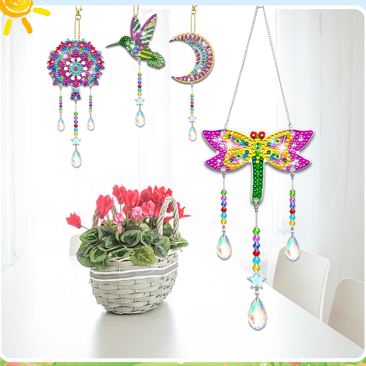 JeCuiK 6 Pcs Diamond Painting Suncatchers Double Sided Diamond Art Suncatcher Mandala 5D DIY Diamond Painting Wind Chimes Paint by Number Diamond Art Kits for Adults Hanging Ornaments