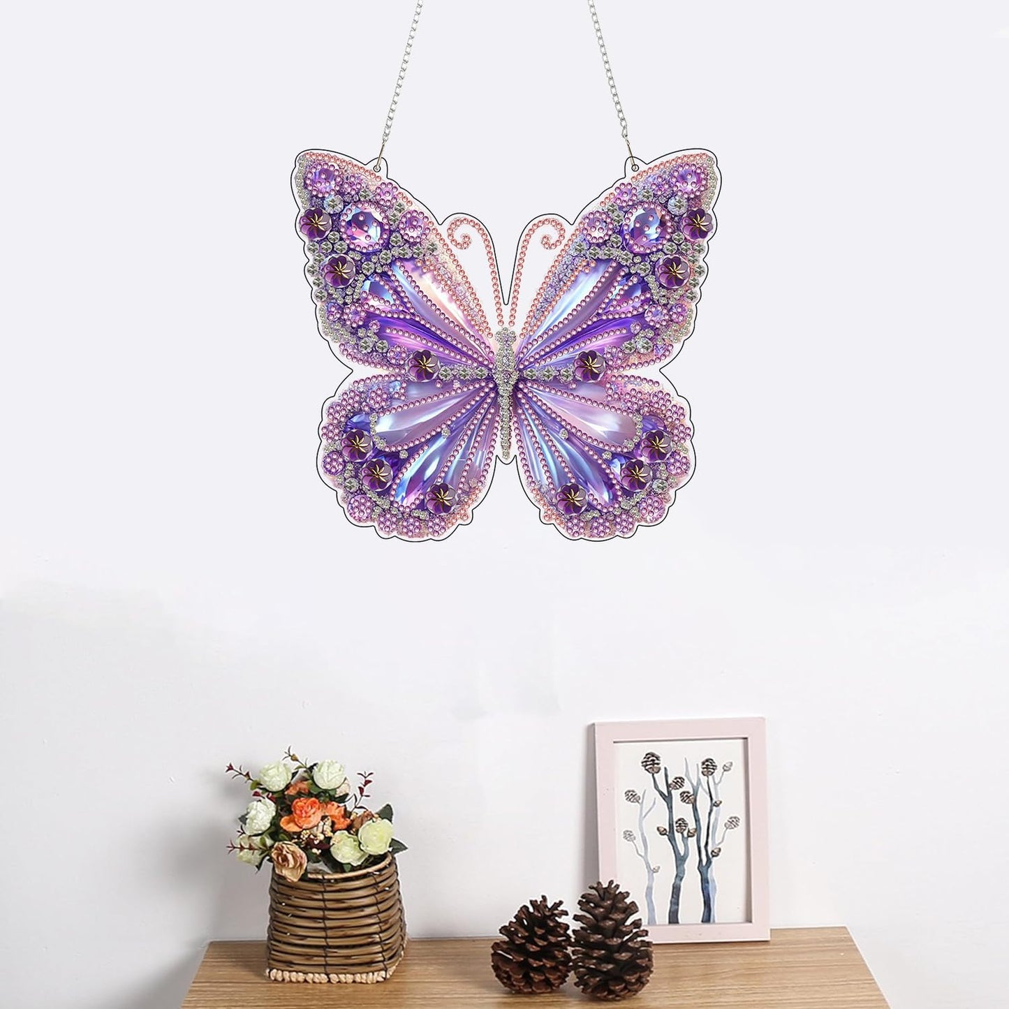ARPADAMO Hanging Diamonds Art kit for Adult,DIY Butterfly Pendant Diamonds Painting Art Kit, 7.8x7.8 inch Acrylic Diamonds Painting Board Kit Ornament, Special Crystal Diamond Hanging Ornament