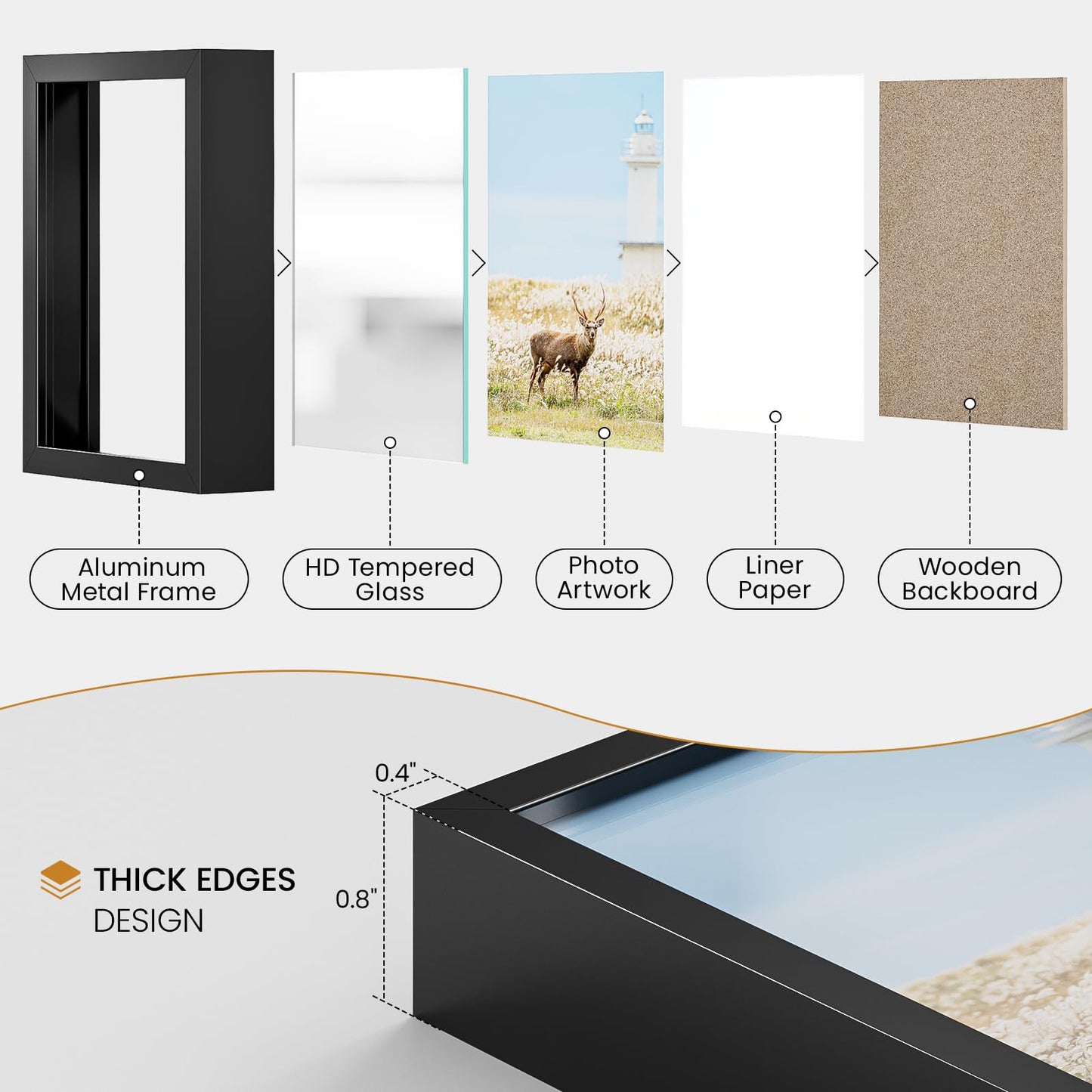 Natural Homi 7x14 Aluminum Metal Picture Frame,Tempered Glass Black Photo Frame 7x14 for Family Photo,Posters,Art,Document to Wall Mount Horizontally or Vertically