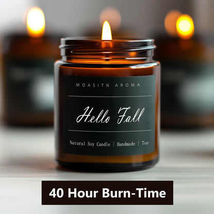 MOASITN Hello Fall Scented Candles for Home| Natural Soy Fall Candle| Handmade Long Lasting Aromatherapy Candle| Jar Candel Gift for Women,Men| as Halloween,Birthday,Relaxing Gifts| 7oz
