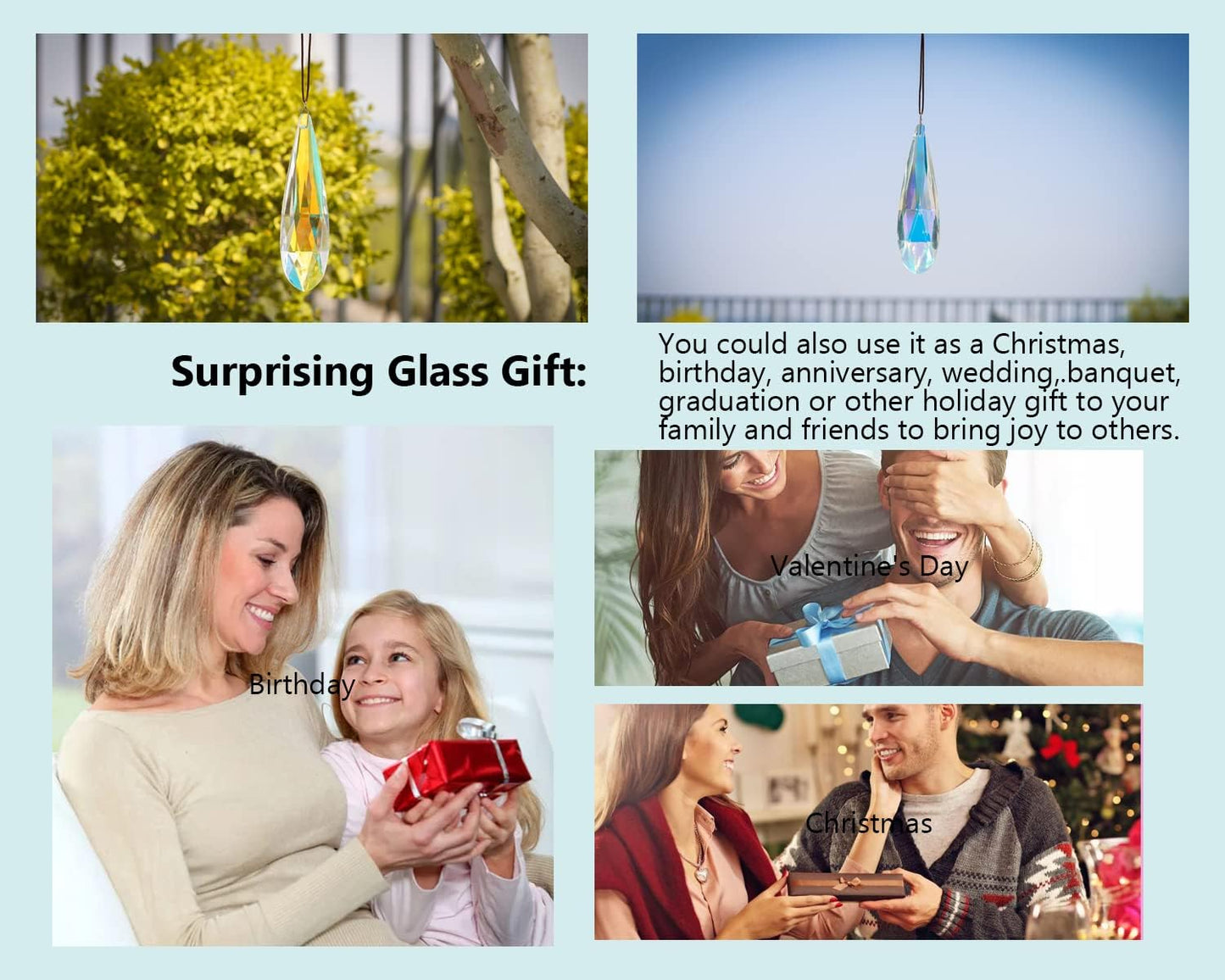 120mm H&D HYALINE & DORA Hanging Window Crystal Teardrop Prism, Suncatcher Crystal Light Catcher, Glass Hanging