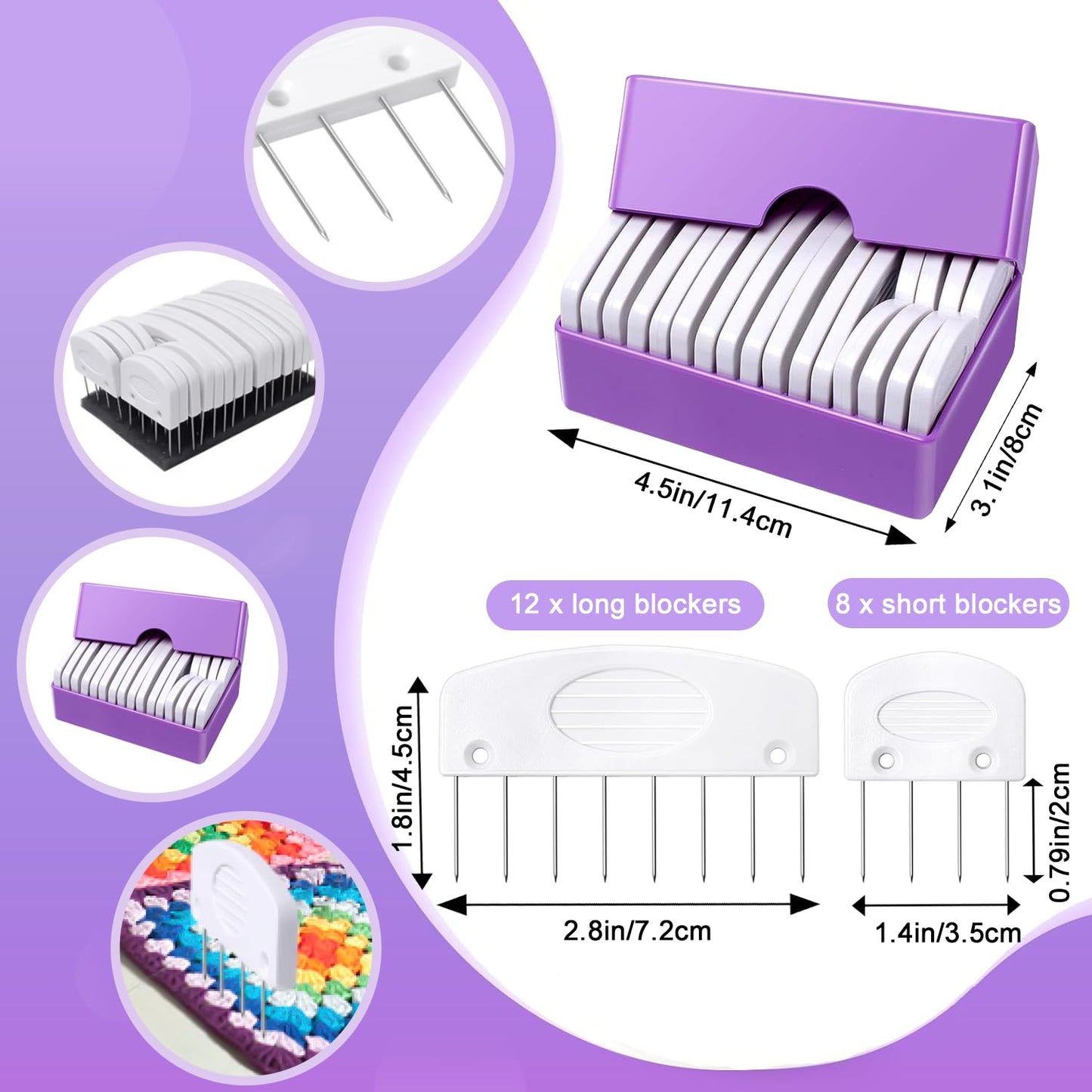 20Pcs Knit Blockers Pins Kit, Knit Blocking Combs for Crochet Knitting Blocking Board Mats, Crochet Blocking Pins for Crochet Projects Sewing Lace Needlework Projects Tool