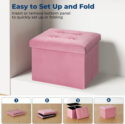 16.1 Inches Storage Ottoman Foldable Small Ottoman Foot Rest Foot Stool Velvet Ottoman with Storage for Living Room