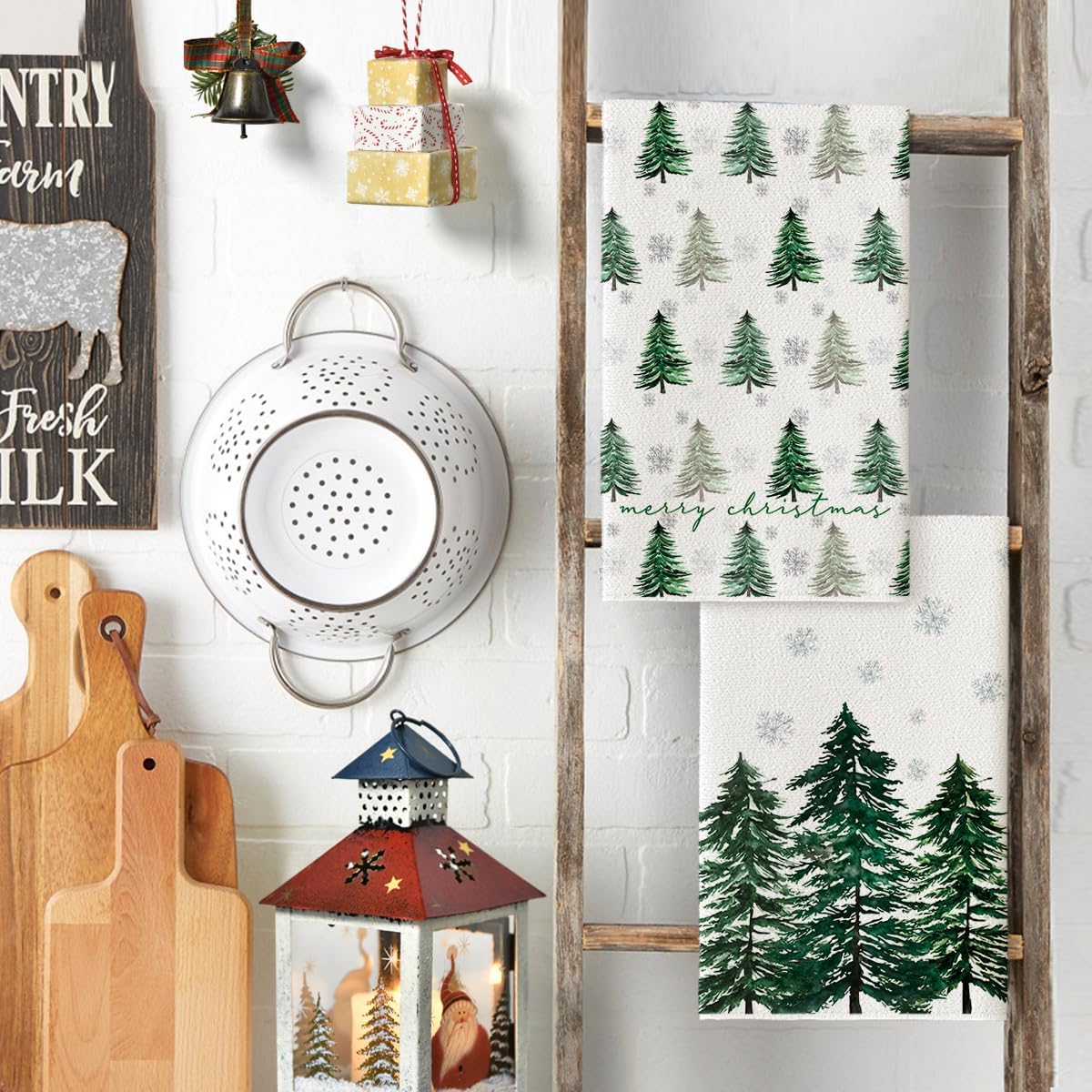 18x26 Inch Set 2 Artoid Mode Green Xmas Tree Merry Christmas Kitchen Towels Dish Towels, Farmhouse Snowflakes Winter