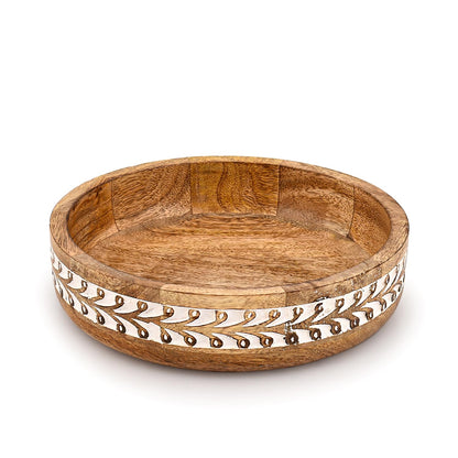 Kaizen Casa Fruit Bowl Mango Wood Rustic Fruit Bowls for Farmhouse Décor, Fruit Bowl for Kitchen Counter (10" x 10" x 2.5")