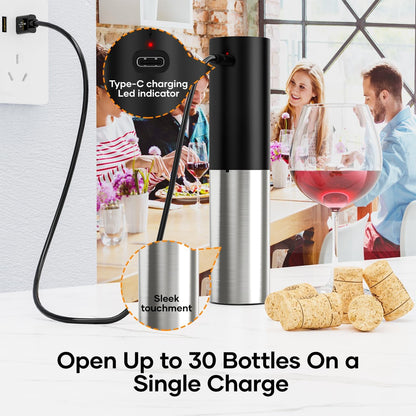 Electric Wine Opener, Rechargeable Wine Bottle Opener, Automatic Electric Corkscrew with Foil Cutter, Aerator Vacuum,