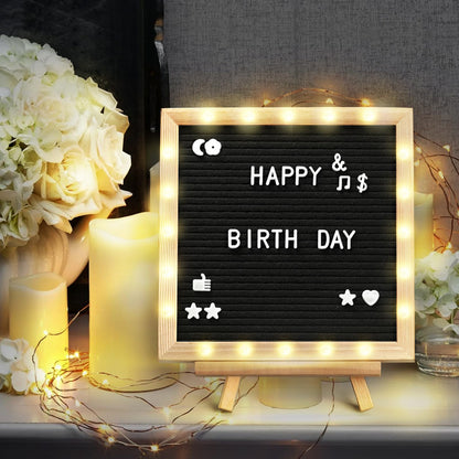 Black Felt Letter Board with Lights (10*10), 340 Letters Built-in LED Lights -Message Board Adjustable Stand, for Menus, Pregnancy Announcement, Baby Announcement Signs, Weddings, and Party Planning