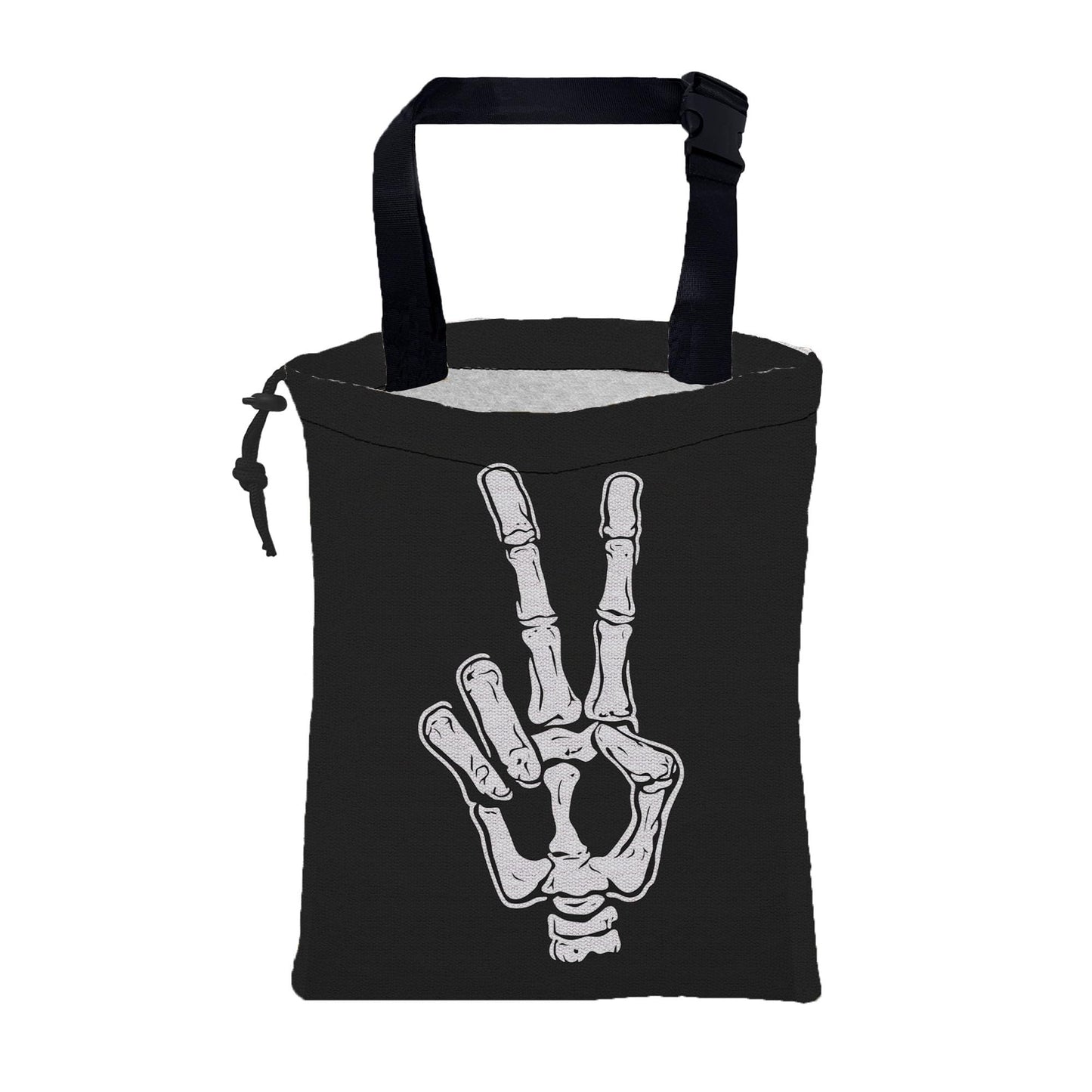 KXWQTRDD Car Garbage Bag Skeleton Hand Peace Sign Drawstring Car Trash Bag Hanging for Back Seat with Adjustable Buckle Canvas Vehicle Trash Can Easy-to-Install