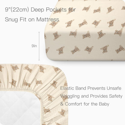 Skiennix 100% Organic Cotton Muslin Crib Sheets - Soft & Stylish 2-Pack for Standard Cribs (52x28 Inches)
