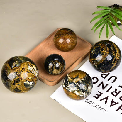 JIC Gem Small Pietersite Crystal Sphere - Blues & Golden Browns, Healing Crystal for Home Decor, Photography, Divination & Fortune Telling, 50-60mm