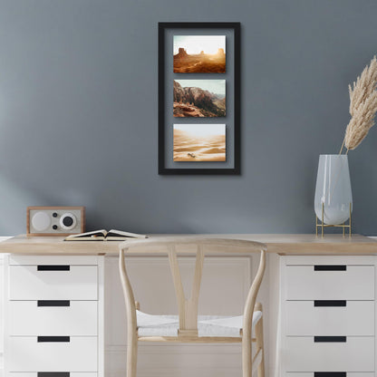 Americanflat 5x7 Picture Frame Collage with Shatter-Resistant Glass - Fits Three 5x7 Photos or use as One 10x20 Picture Frame - Signature Collection - Collage Frames with Floating Effect - Black