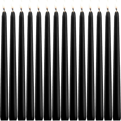 14 Unscented Black Taper Candle,10 inch Tall and 3/4 inch Thick,7.5 hrs Clean Burning,Dripless Candles for Weddings, Prayers, Festivals, Churches