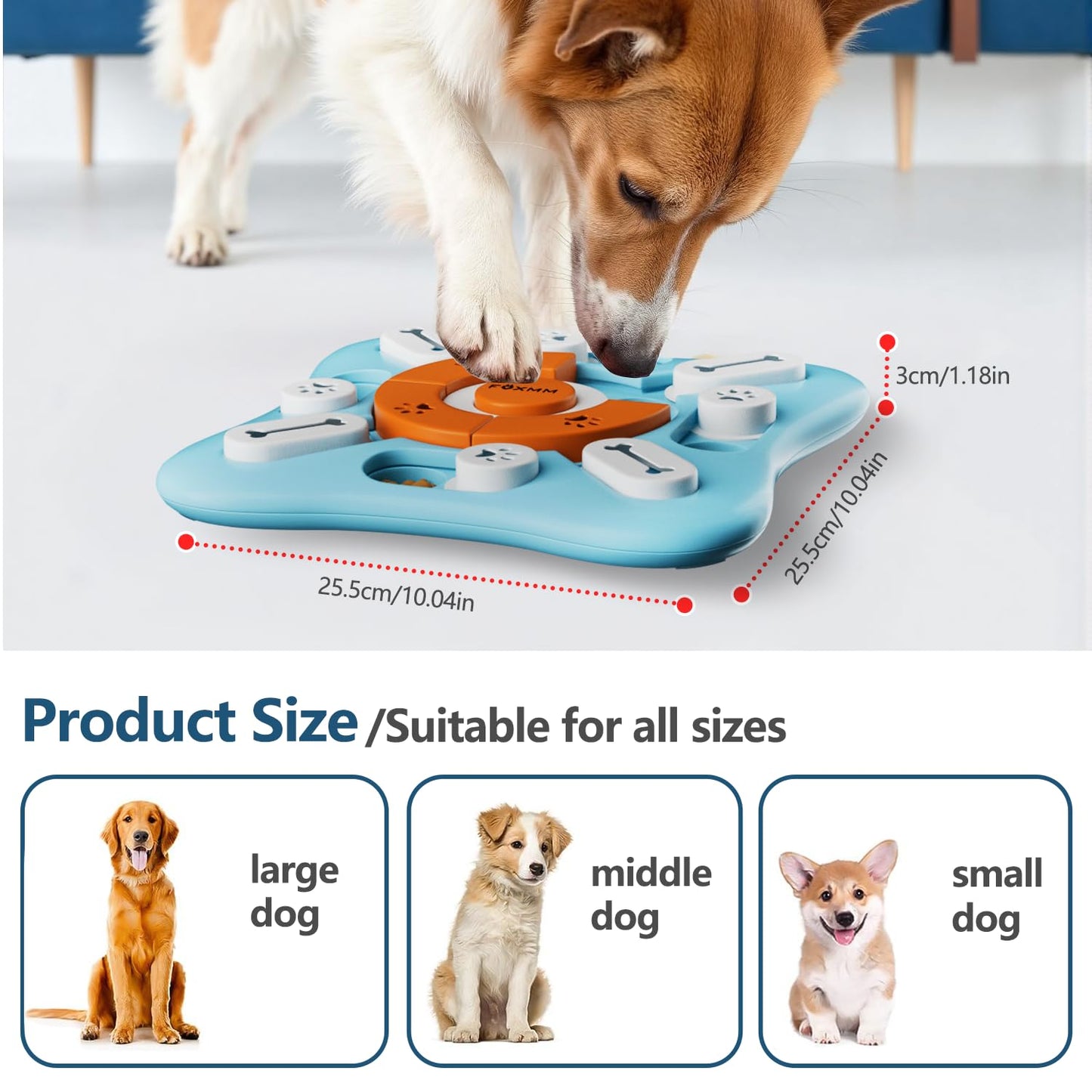 FOXMM Interactive Dog Treat Puzzle Toys for IQ Training & Mental Stimulating,Fun Slow Feeder,Large Medium Small Dogs Enrichment Toys with Squeak Design