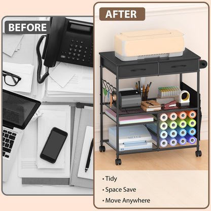 VEOSIR Craft Cart with Vinyl Roll Holder, Organizer & Storage Table for Cricut Machine with Drawer,Mobile Craft Organization and Storage Cart,Crafting Table Accessories Holder for Craft Room Black