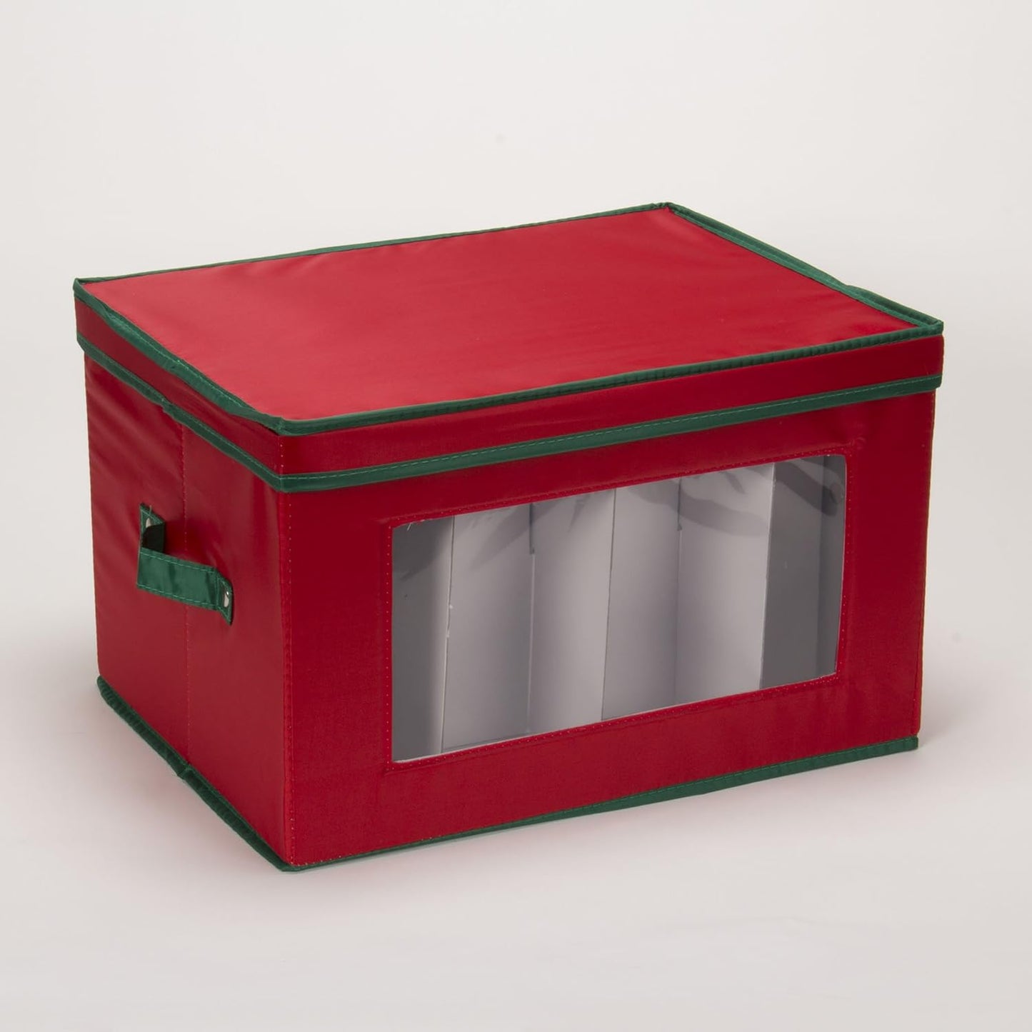 Household Essentials 540RED Holiday China Storage Chest with Lid and Handles, Red Canvas