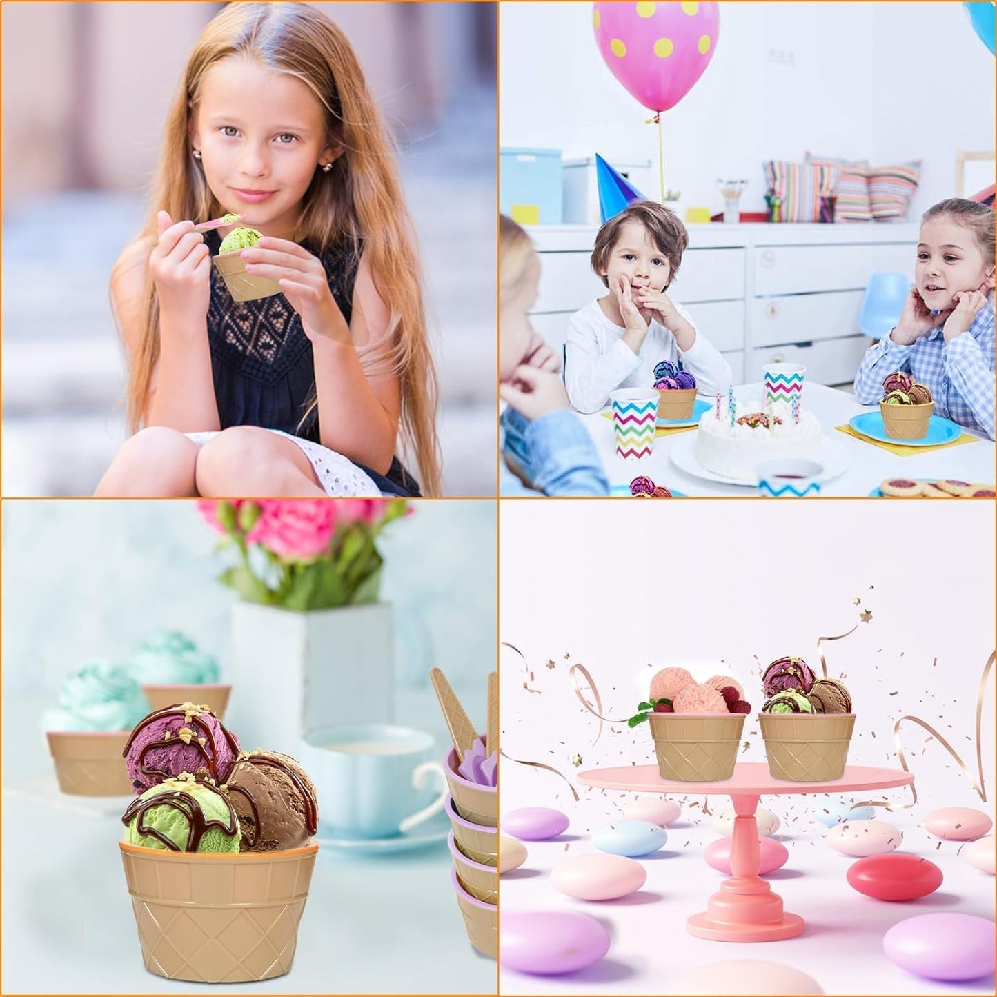 Hbaushun 6 Pack Set Frozen Summer Plastic Ice Cream Bowls with Spoons,Reusable Plastic ice Cream Cups,Cartoon Candy