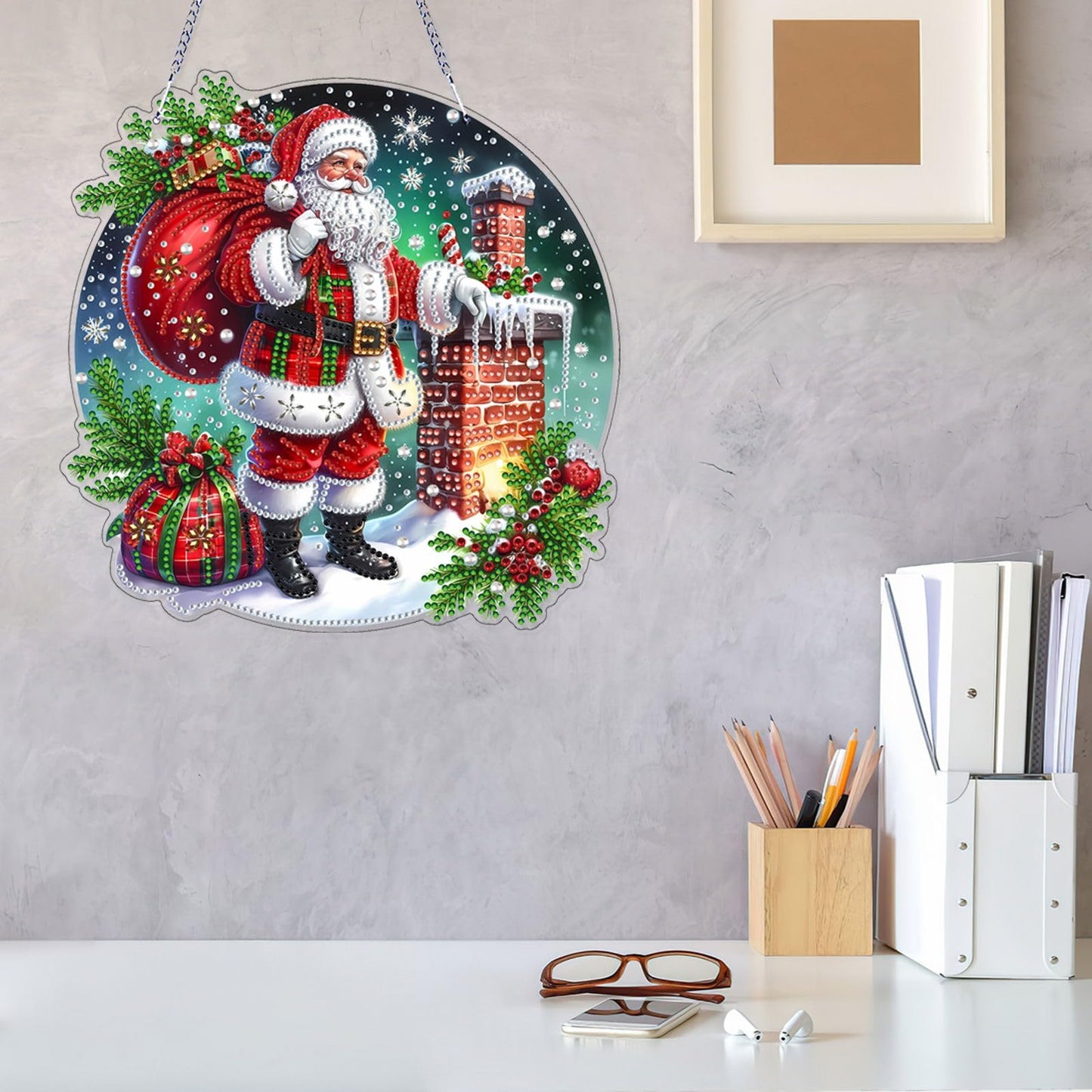 VODAPYC Christmas Diamond Art Hanging Kit for Adults, DIY Double Sided Special Shaped Diamonds Art Window Pendant Ornament for Home Decor(Santa Claus-2)