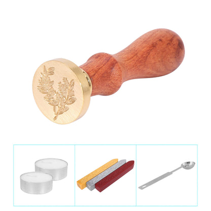 Yoption Wax Seal Stamp Kit, Eucalyptus Sealing Stamp with Gold Red Silver Sealing Wax Sticks Gift Box Set for Invitations, Cards, Letters, Gift Idea