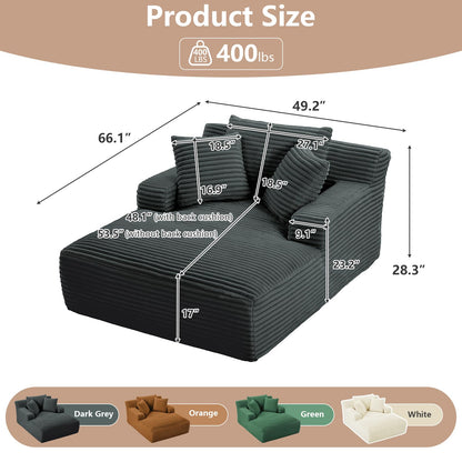 49.2"W Oversized Chaise Lounge Chair Indoor,Comfy Boneless Reading Chair with 3 Pillows, Luxurious Corduroy Fabric Single Cloud Sofa Chair for Living Room & Bedroom,No Assembly Required,Dark Grey