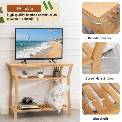 Nnewvante 38.6" Console Table, Bamboo Entryway Table with 3-Tier Storage Shelves, Narrow Sofa Table, Display Table for Entrance, Hallway, Living Room, Foyer