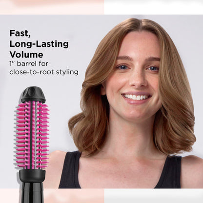 REVLON New and Improved SmoothStay Coconut Oil-Infused Heated Hair Styling Brush | 1” Barrel for Voluminous, Shiny Results (Black/Red)