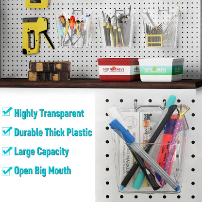 Pegboard Hooks Organizers - Peg Board Baskets Clear Cups Multiple Hangers 33 Pack - Display Shelving Tool Organizer Set for Craft Room Office Stadio Workroom Garage Storage Organization (White)