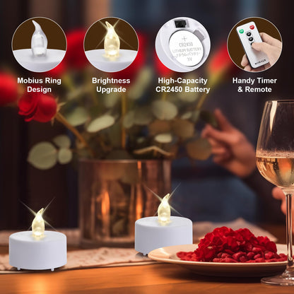 LED Tea Lights with Remote Control: Battery Operated Realistic and Bright Flickering Long Lasting 400+Hours Flameless Candles for Home Decor Holiday Wedding Party Valentine's Day(12pcs WarmWhite)