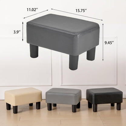 VECELO Small Foot Stool Ottoman, PU Foot Rest with Legs, Rectangle Footrest for Living Room Couch, Gray