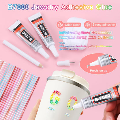 Vertdens 48 Colours 48000 Pieces 3mm Bedazzling Kit, Flatback Rhinestones, Resin Jelly Gems, Rhinestones for Bedazzling, Diamond Art & DIY Bedazzler, Including 3 x 10ml Bottles of B7000