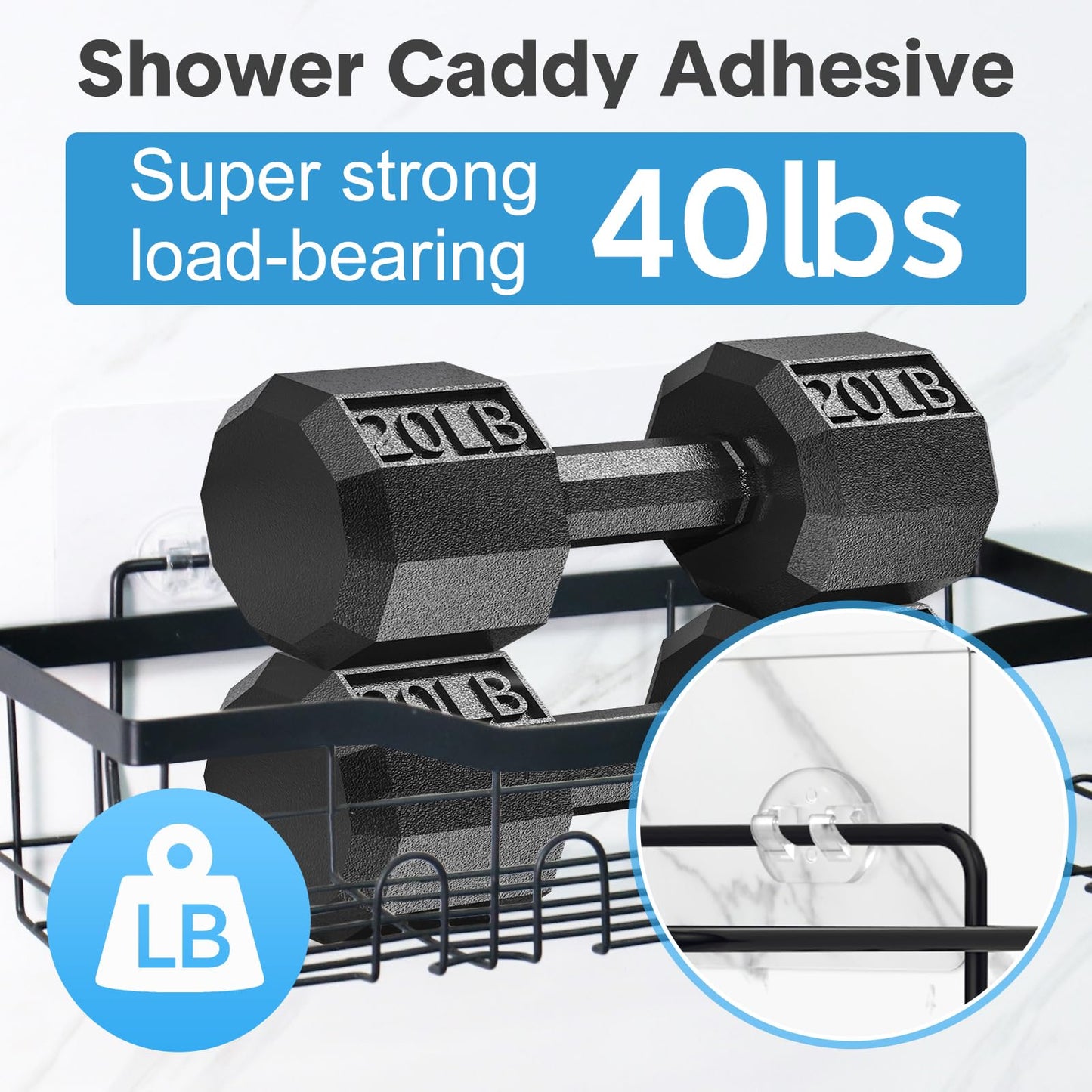 FEPTUASE Shower Caddy Adhesive Replacement, Double Hooks No Drilling, Transparent Strong Adhesive Waterproof for Shower Caddy, Bathroom Storage Shelves, Kitchen Racks (Double Hooks * 8pcs)