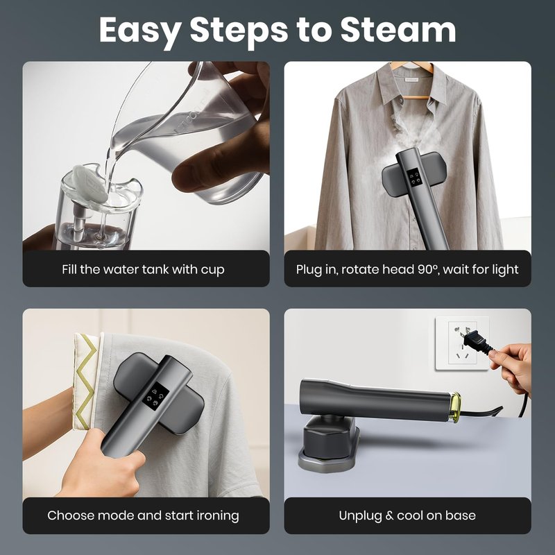AUTOWN Portable Travel Steamer for Clothes – 1000W Garment Steamer with Smart Touch Control & 4 Adjustable Steam Modes, 15s Heat-up, Includes Mini Ironing Board, 120V Wrinkle Remover for Home & Travel