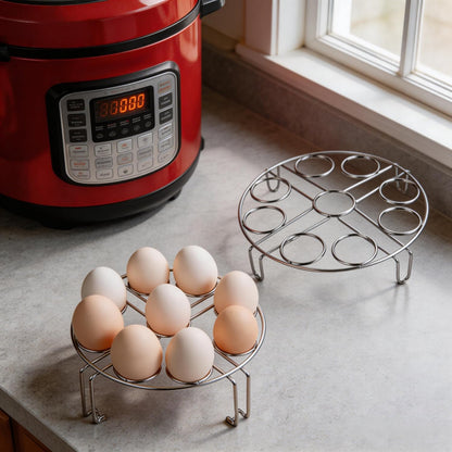 2 Pack Egg Steamer Rack, Instant Pot Egg Rack, Stainless Steel Trivet for 8 Quart Pressure Cooker, Stackable Insert for Instant Pot Accessories for Cooks 18 Eggs, Fits 6qt & 8qt Pressure Cookers