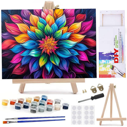 MaiMMaledy Paint by Numbers Kit for Adults Beginners Canvas Pictures with Framed Drawing Painting Acrylic Pigment with Wooden Triangle Easel Colorful Flowers 8Wx12L inch