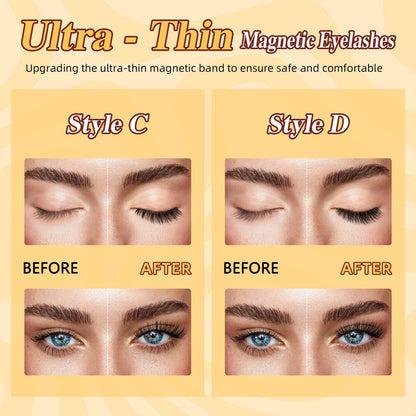 QUEWEL 2 Pairs Magnetic Eyelashes, Reusable No Glue Needed Magnetic Eyelashes Kit with Applicator Lash Clusters Kit without Eyeliner Easy to Wear and Remove (G-YC-C+D01)