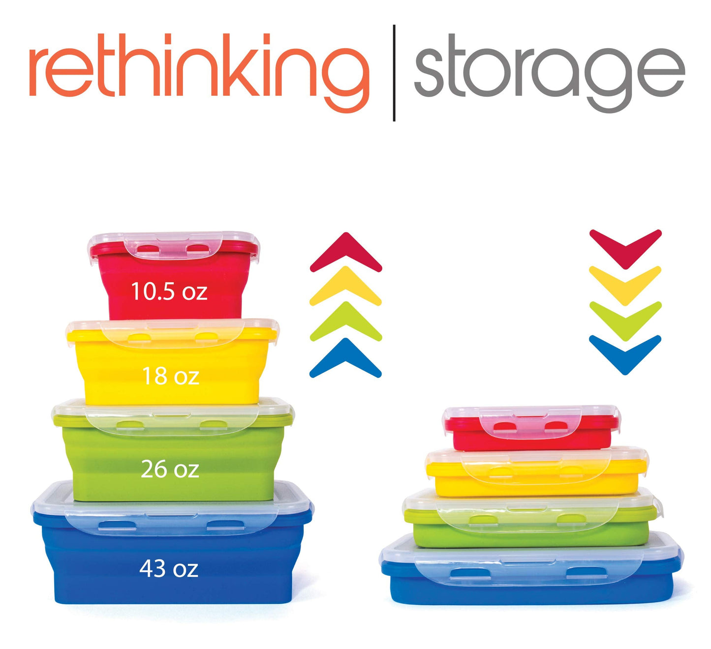 Thin Bins Collapsible Containers Set of 4 Round Silicone Food Storage Containers BPA Free, Microwave, Dishwasher and Freezer Safe - No more cluttered container cabinet! SC-149A