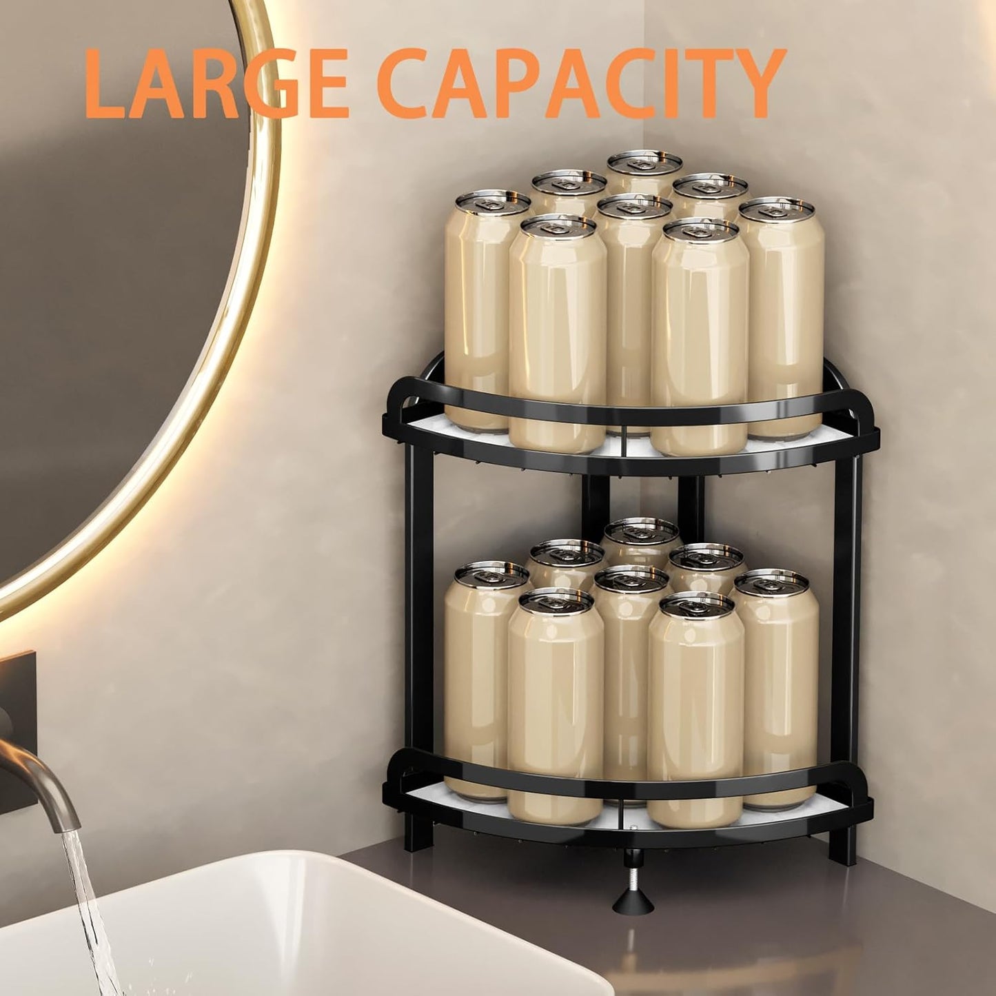 Counter 2-Tier Countertop, 9''L 9''W 13.8''H Black Bathroom Organizer XL Corner Shelf, Bathroom Organizers Large