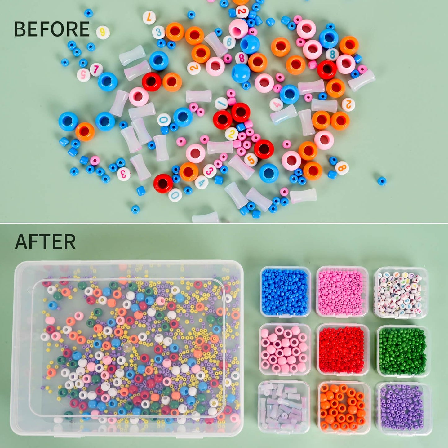 ZOQINI Bead Organizer and Storage Box, 30Pcs Small Clear Plastic Storage Containers 1 Large Craft Organizer Box 1 Sheet Label Sticker, Mini Storage Box for Jewelry Making Diamonds Arts Screws Seeds