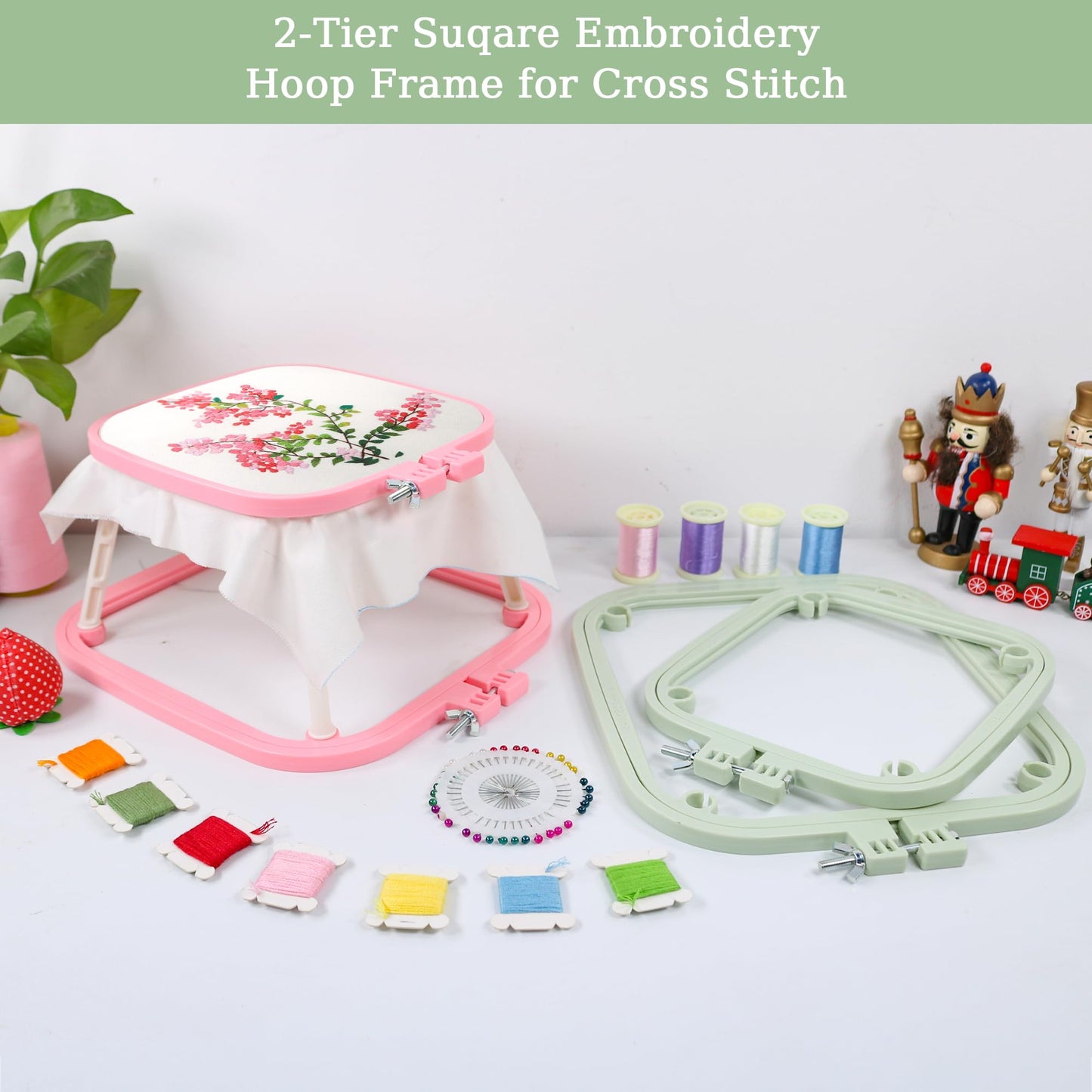 Guofa 2-Layer Embroidery Frame Stand – Adjustable Trapezoid Hoop Holder for Cross Stitch, Needlework, Quilting, Punch Needle & Sewing Crafts – Durable Plastic Hoops for Table or Lap