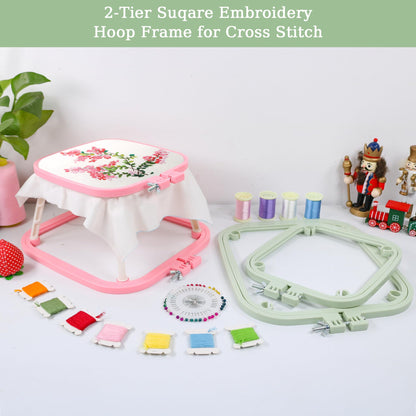 Guofa 2-Layer Embroidery Frame Stand – Adjustable Trapezoid Hoop Holder for Cross Stitch, Needlework, Quilting, Punch Needle & Sewing Crafts – Durable Plastic Hoops for Table or Lap