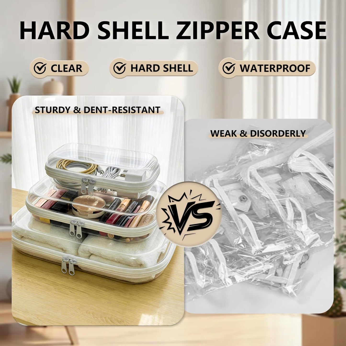Dimore Ultimate Organizer Kit - 9 Pack Clear Hard Shell Zipper Case (3 Large + 3 Medium + 3 Small) Multi-Size Set, Complete Storage Solution for Makeup, Crafts, Toys, Electronics