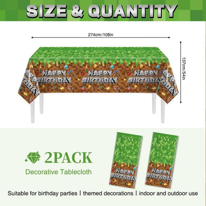 HALUNHL Pixel Birthday Party Decorations Tablecloth, Large 108" X 54" Popular Game Theme Birthday Table Cover for Big Fans, Pixel Party Supplies Table Cloth for Home